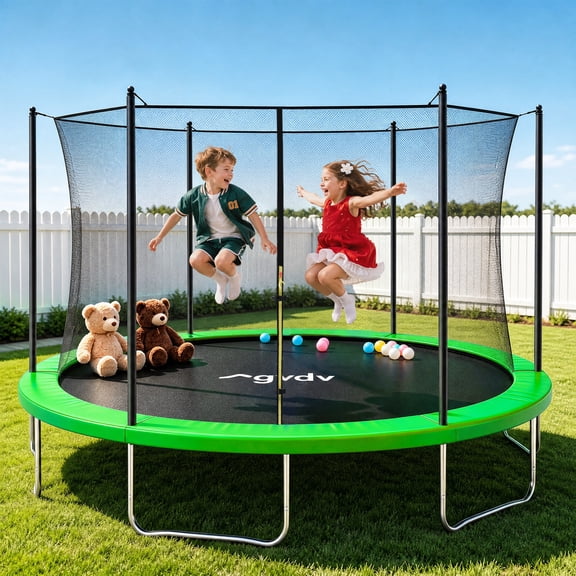 GVDV Outdoor Trampoline, 14' Backyard Recreational Trampoline with Enclosure for Kids & Adults