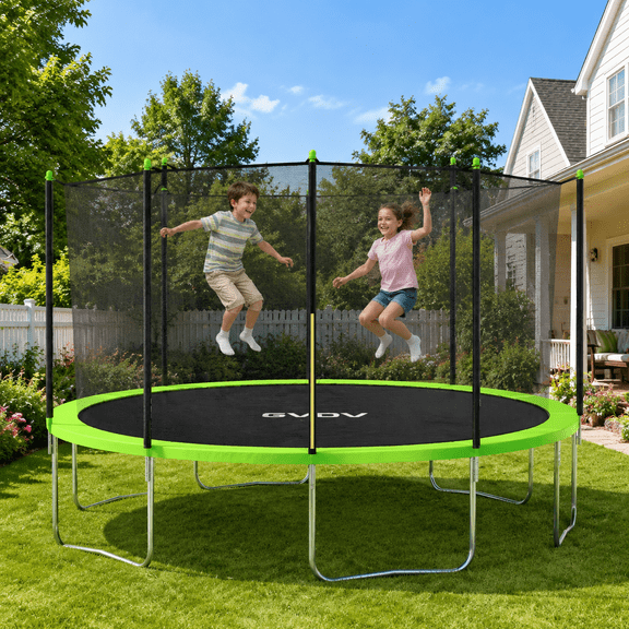 GVDV Outdoor Trampoline, 14' Backyard Recreational Trampoline with Enclosure for Kids & Adults