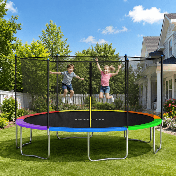 GVDV Outdoor Trampoline, 14' Backyard Recreational Trampoline with Enclosure for Kids & Adults