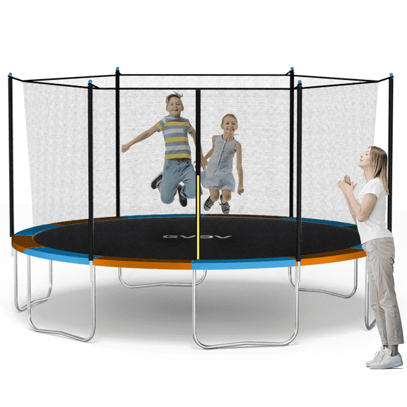 GVDV Outdoor Trampoline, 14' Backyard Recreational Trampoline with Enclosure for Kids & Adults