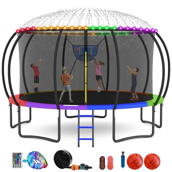 GVDV Outdoor Trampoline, 16' Backyard Recreational Trampoline with Enclosure for Kids & Adults