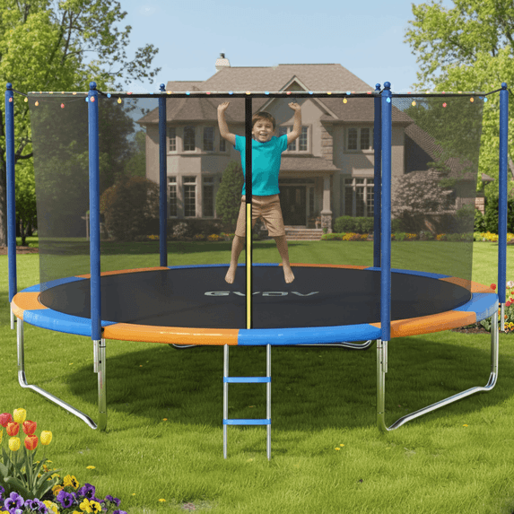 GVDV Outdoor Trampoline, 8' Backyard Recreational Trampoline with Enclosure for Kids & Adults