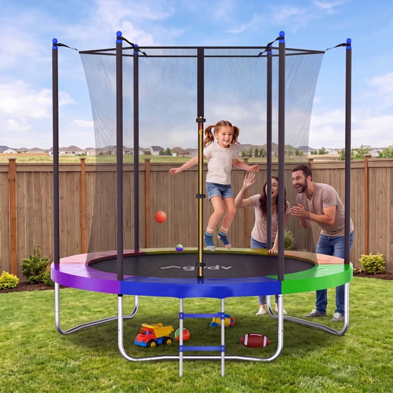 GVDV Outdoor Trampoline, 8' Backyard Recreational Trampoline with Enclosure for Kids & Adults