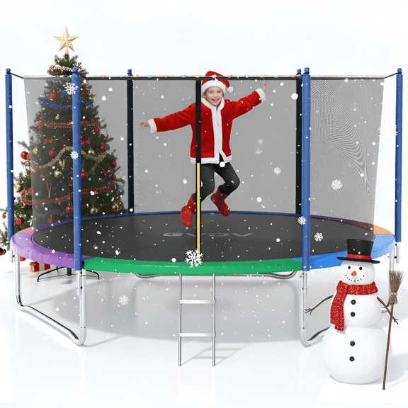 GVDV Outdoor Trampoline, 8' Backyard Recreational Trampoline with Enclosure for Kids & Adults