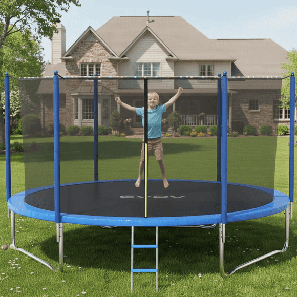 GVDV Outdoor Trampoline, 10' Backyard Recreational Trampoline with Enclosure for Kids & Adults