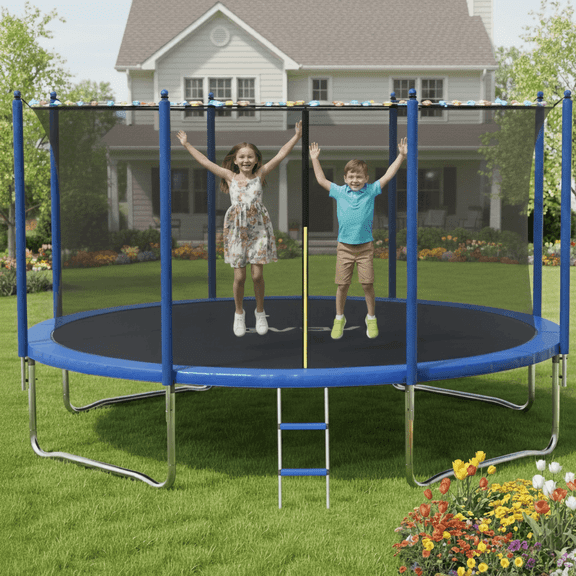 GVDV Outdoor Trampoline, 12' Backyard Recreational Trampoline with Enclosure for Kids & Adults