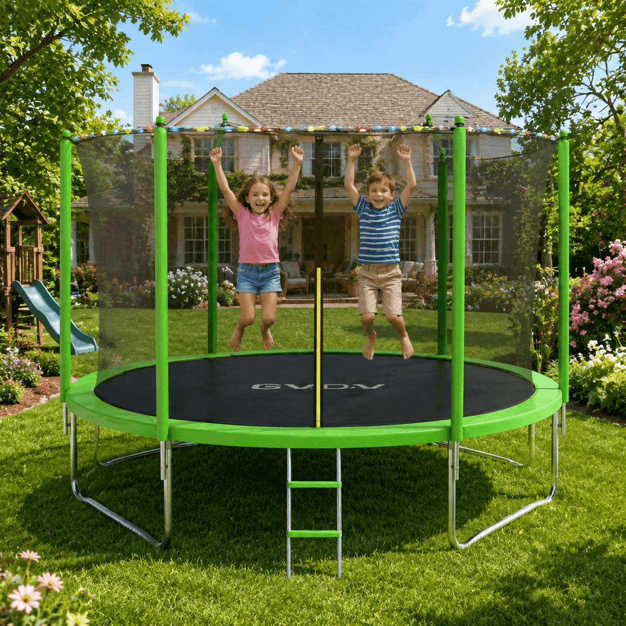 GVDV Outdoor Trampoline, 12' Backyard Recreational Trampoline with ...