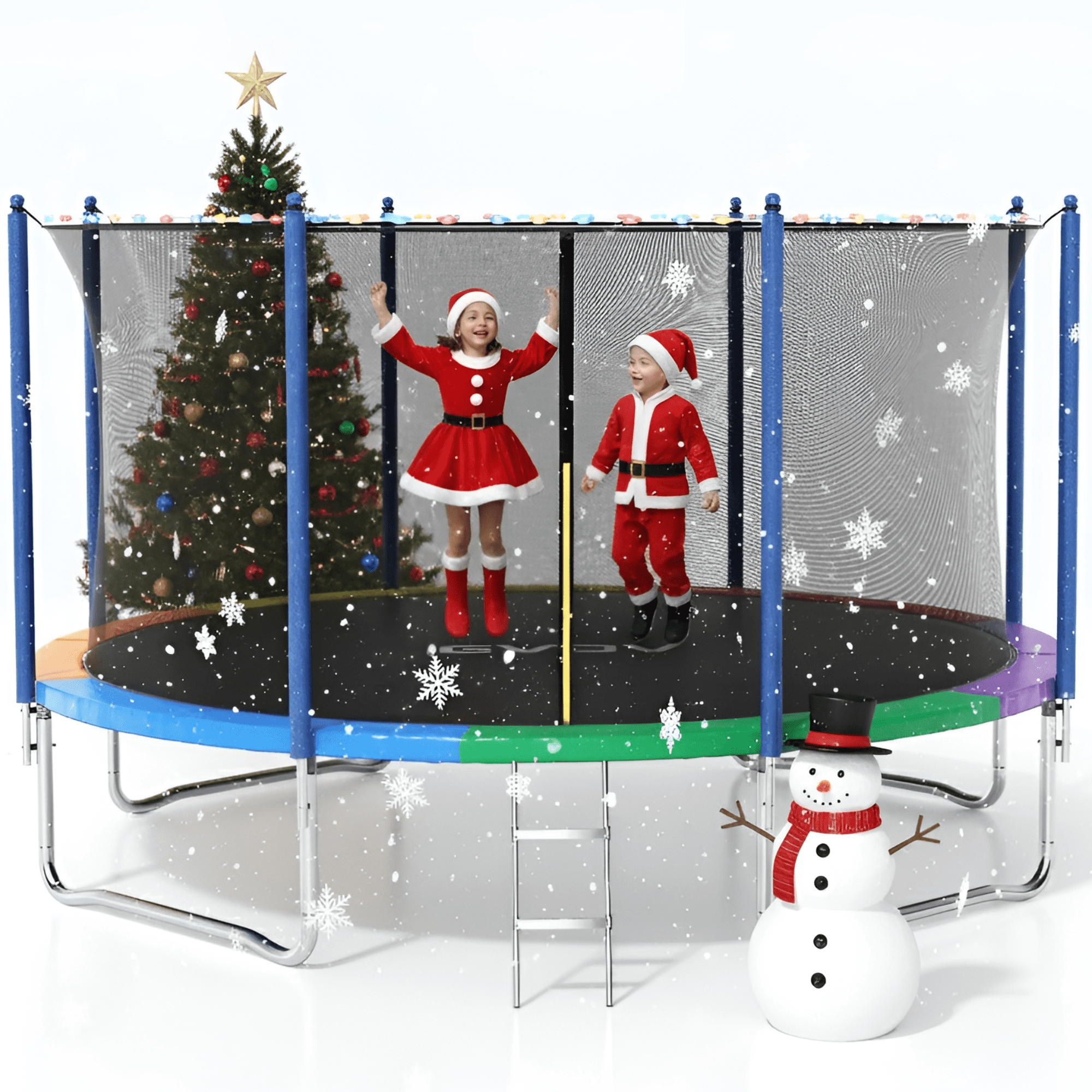 GVDV Outdoor Trampoline, 12' Backyard Recreational Trampoline with Enclosure for Kids & Adults