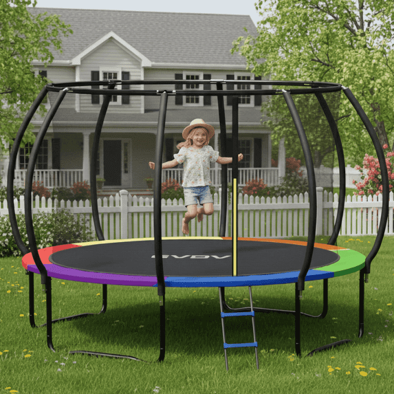 GVDV Outdoor Trampoline, 10' Backyard Recreational Trampoline with Enclosure for Kids & Adults