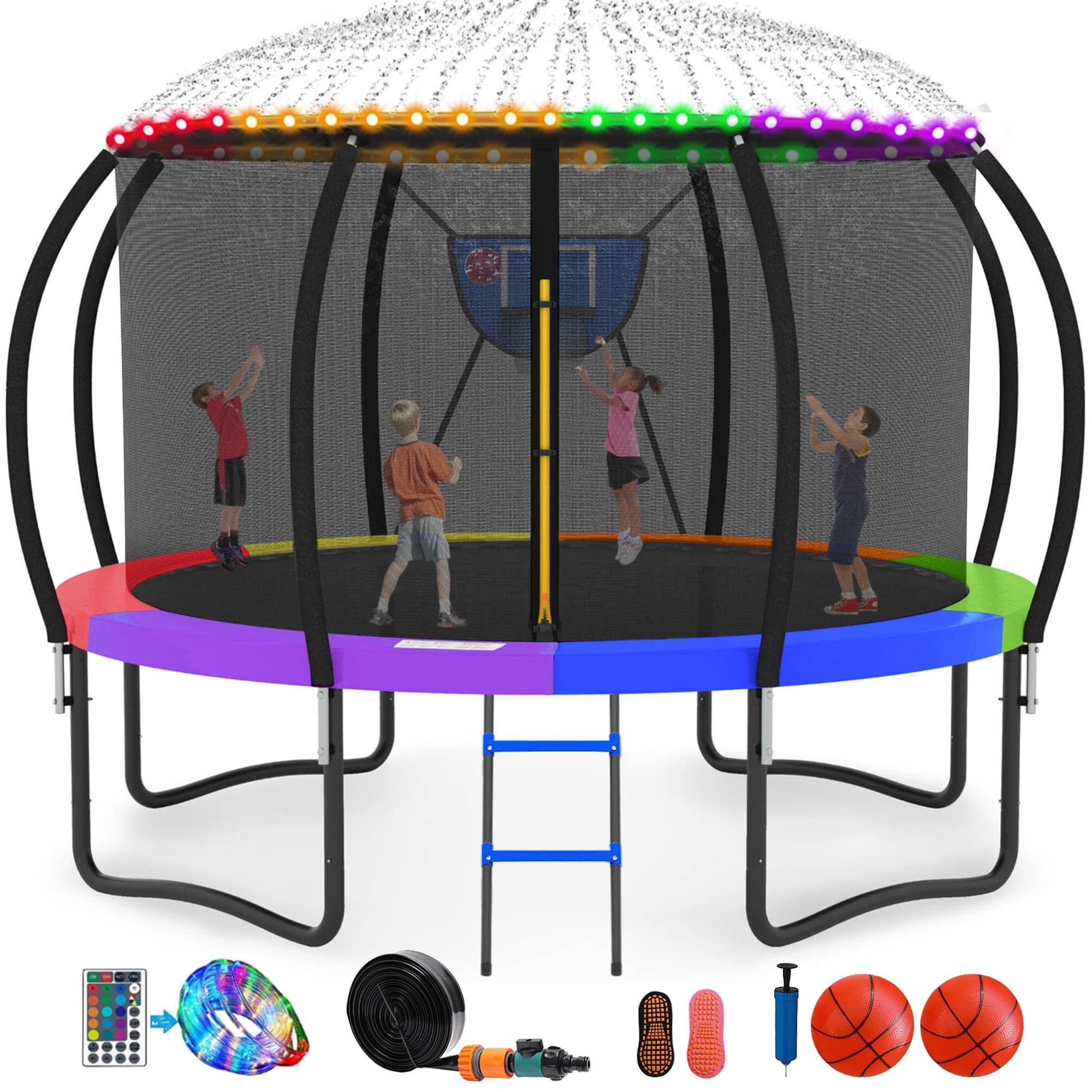 GVDV Outdoor Trampoline, 12' Backyard Recreational Trampoline with Enclosure for Kids & Adults