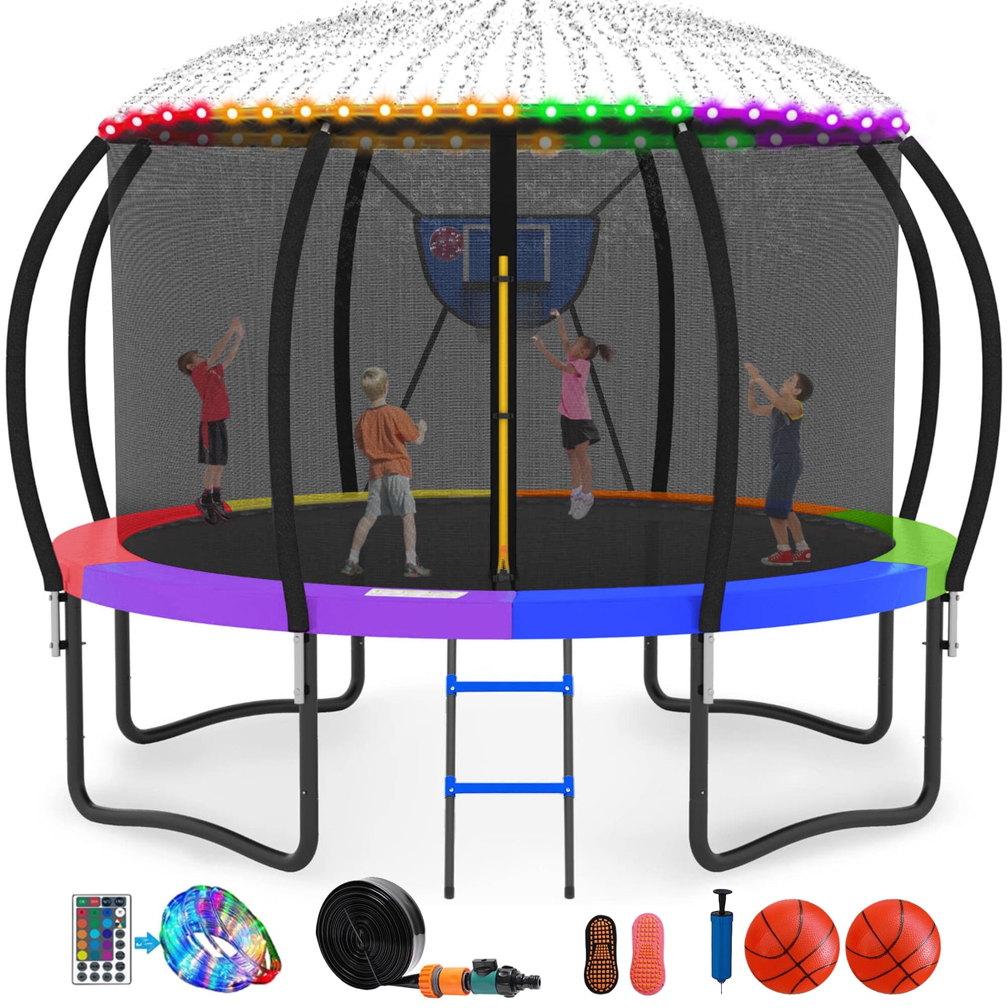 GVDV Outdoor Trampoline, 14' Backyard Recreational Trampoline with Enclosure for Kids & Adults