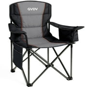 GVDV Oversized Camping Chairs for Adults, Portable Outdoor Lawn Chairs with Cup Holder, Cooler Bag & Storage Pockets - for Camping Fishing Travel