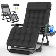 GVDV Oversized Zero Gravity Chair, 33In XXL Lounge Chair 500lbs Capacity with Removable Thick Cushion, Lawn Patio Reclining Chair Upgraded Alloy Lock and Cup Holder, for Indoor Outdoor, Black