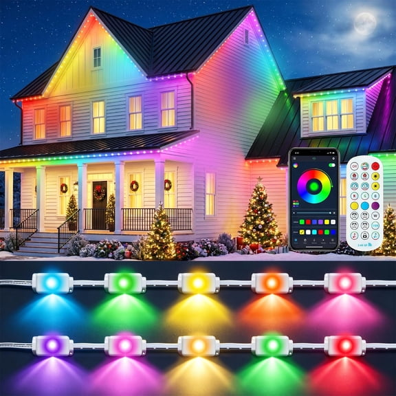 GVDV Permanent Outdoor Lights 100FT, RGB 60LED Eaves Lights with APP & Remote Control, Waterproof Eternity Lighting for Christmas Halloween Holiday Daily Decoration