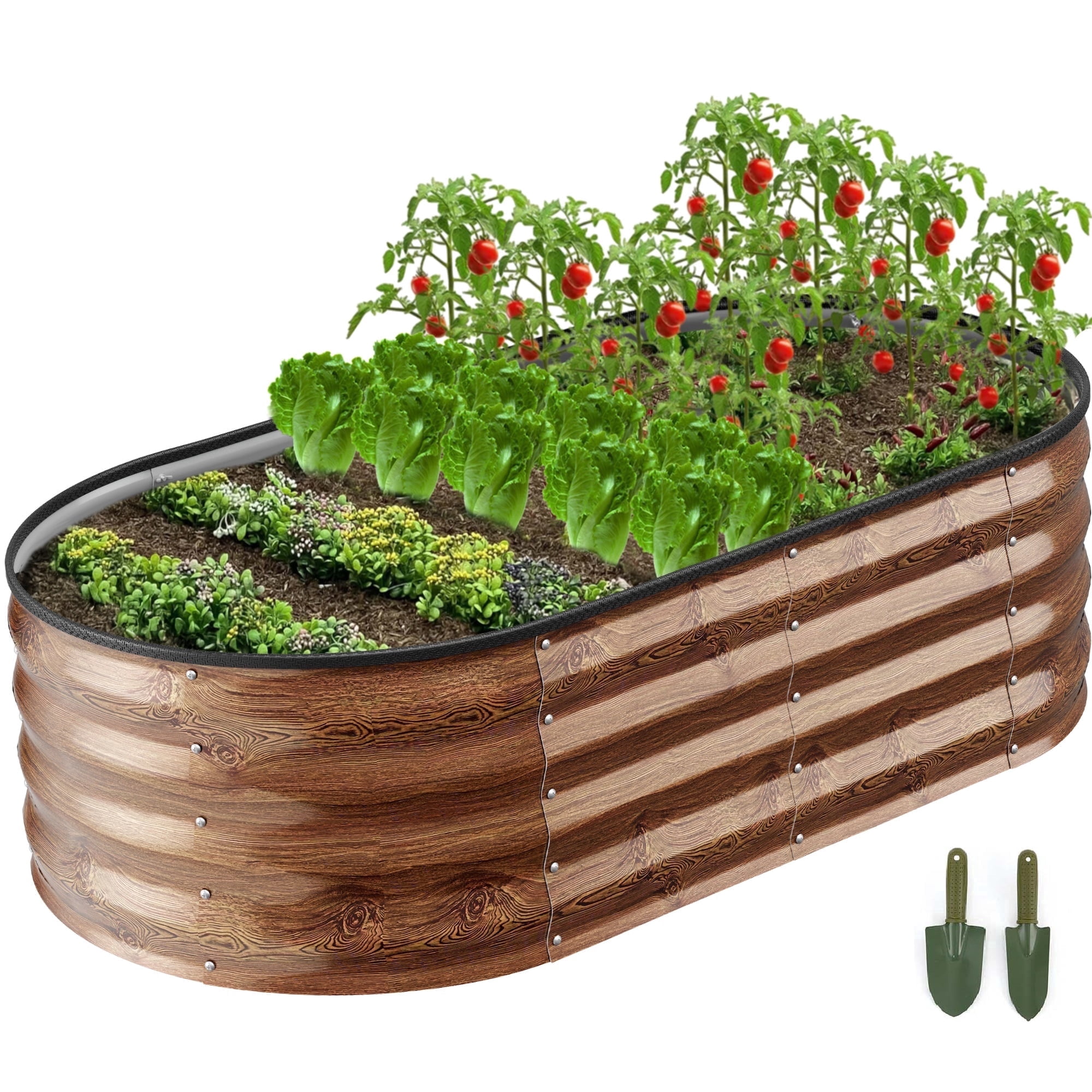 GVDV Galvanized Raised Garden Bed Outdoor, 4x2x1ft Backyard Oval Metal Planter Box with Easy Assembly, for Gardening Vegetables, Fruits, Flowers - Brown