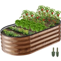 GVDV Raised Garden Bed Outdoor, 4x2x1ft Backyard Oval Metal Raised Bed with Easy Assembly, Garden Bed for Gardening Vegetables, Fruits, Flowers - Brown