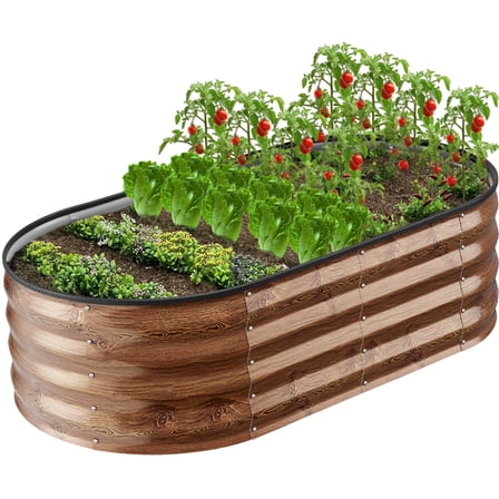 GVDV Raised Garden Bed Outdoor, 4x2x1ft Backyard Oval Metal Raised Bed with Easy Assembly, Garden Bed for Gardening Vegetables, Fruits, Flowers - Brown