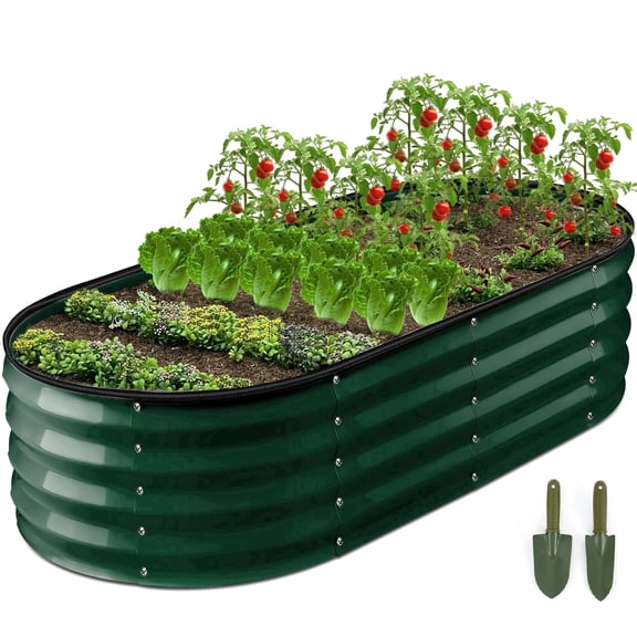 GVDV Galvanized Raised Garden Bed Outdoor, 4x2x1ft Backyard Oval Metal Planter Box with Easy Assembly, for Gardening Vegetables, Fruits, Flowers - Green
