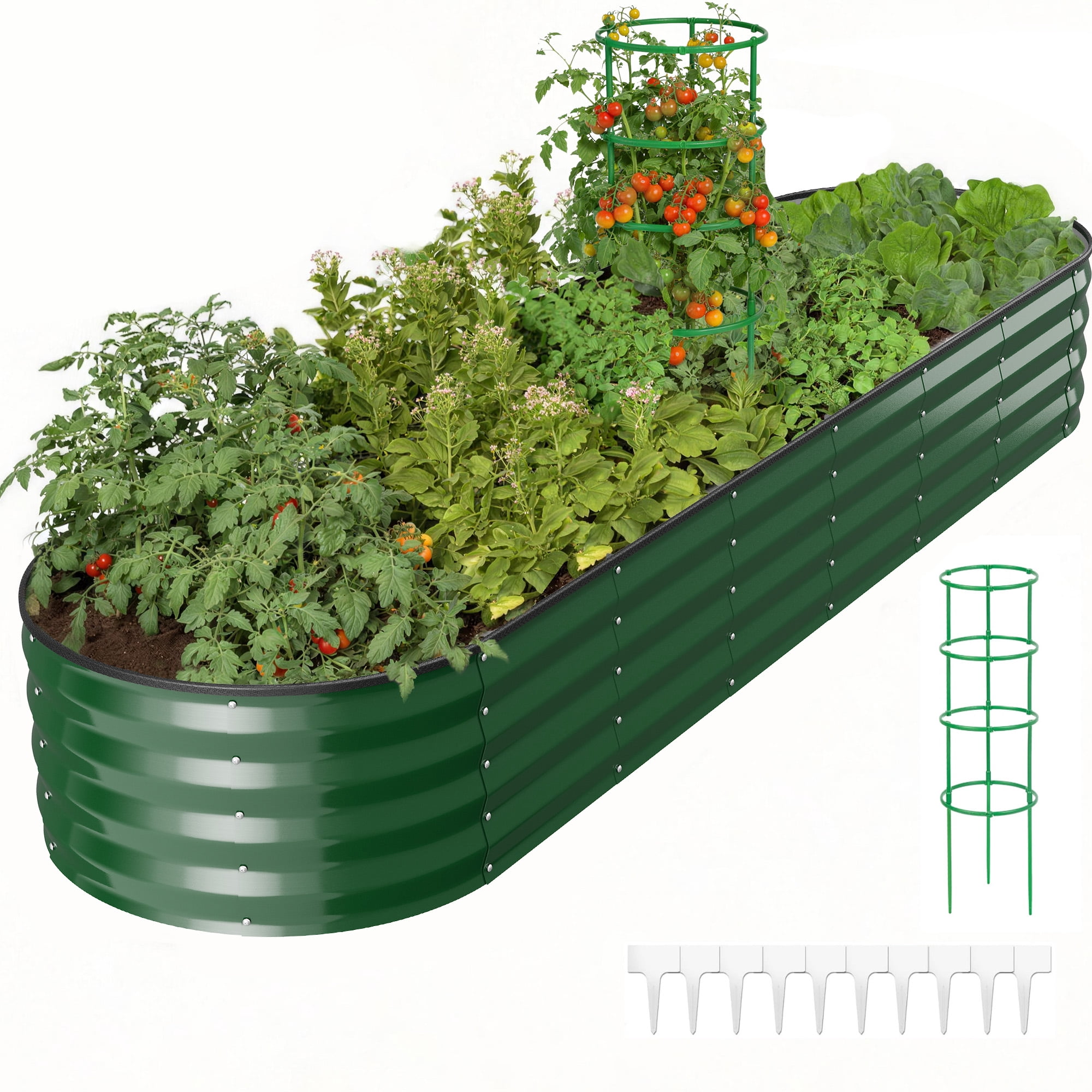 GVDV Raised Garden Bed Outdoor, 8x2x1ft Backyard Large Metal Raised Bed with Garden Trelli & Plant Markers, Planter Raised Garden Bed for Vegetables, Flower, Herbs - Green