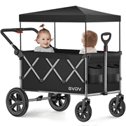 GVDV Wagon Stroller for Kids, 2-Seater Collapsible Stroller Wagon for Toddlers with 5-Point Harness, Pull & Push Handle, Removable Canopy and All-Terrain Wheels, 330lbs Capacity, Black