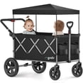 thumbnail image 1 of GVDV Kids Stroller Wagon, 3-in-1 Collapsible Double Toddler Wagon, All-Terrain Baby Stroller Wagon with Canopy, 5-Point Harness & Adjustable Handle, Black, 1 of 8
