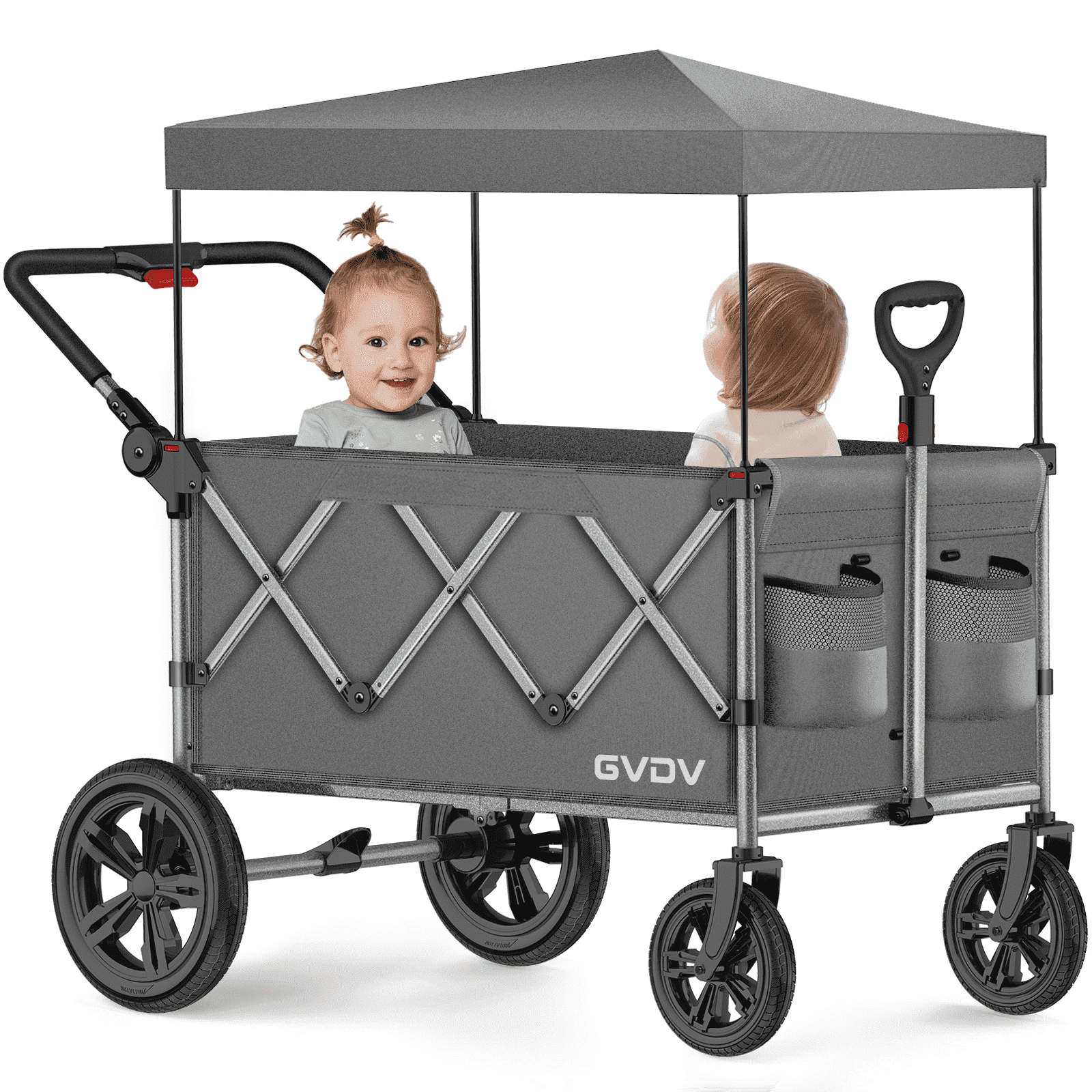 GVDV Wagon Stroller for Kids 2-Seater Collapsible All-Terrain Push