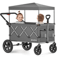 thumbnail image 1 of GVDV Stroller Wagon for Kids, 3-in-1 Collapsible Double Stroller Wagon for Toddlers, All-Terrain Baby Stroller with Removable Canopy, Adjustable Push/Pull Handles, 5-Point Harness, Gray, 1 of 8