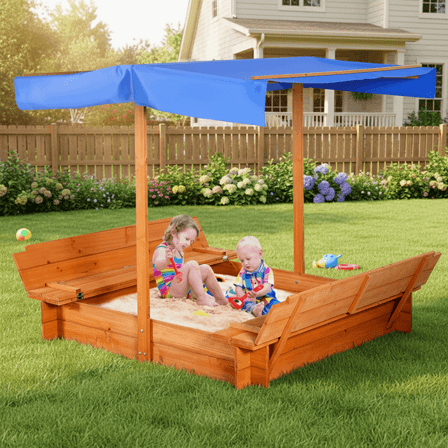 GVDV Wooden Sandbox with Bench Cover for Children, 48 x 48 inch