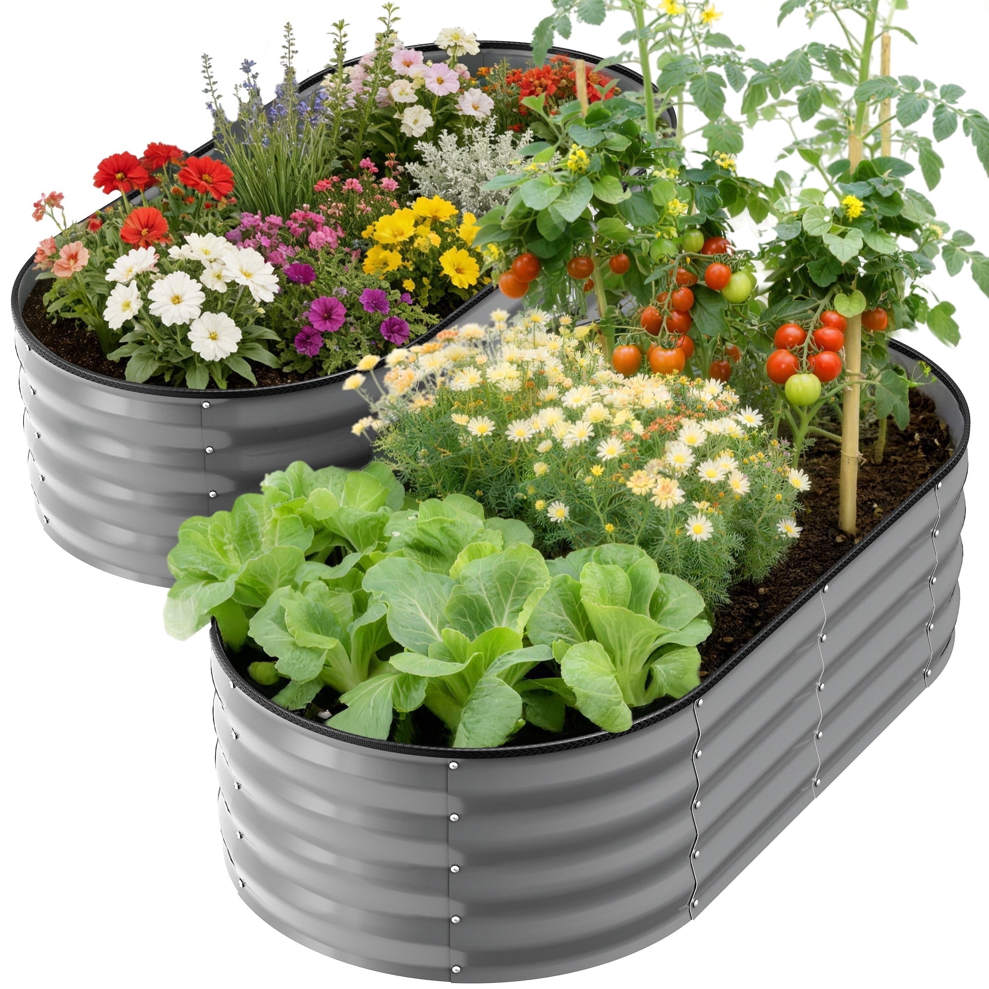GVDV 2 Pack Raised Garden Bed Outdoor, 4x2x1ft Backyard Oval Metal