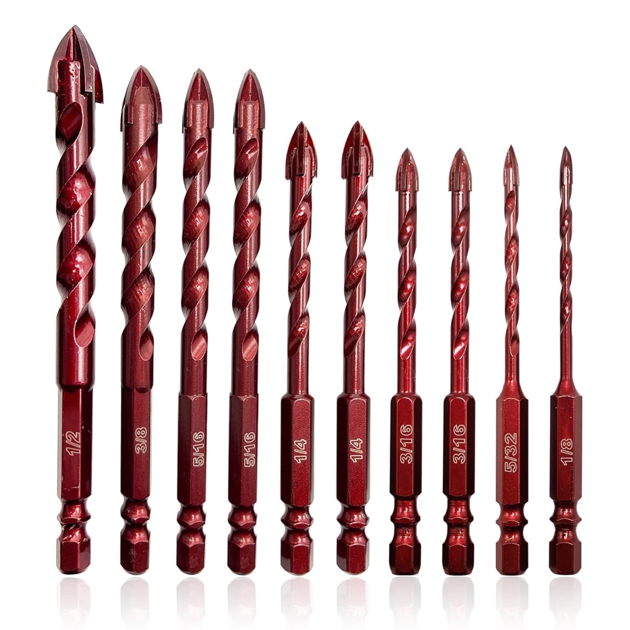 GVHAKG Masonry Concrete Drill Bit Set 10 Pcs for Tile Glass Metal Brick Plastic Wood （1/8" to 1/2" ）