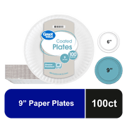 Great Value Coated Disposable Paper Plates, 9 in, 100 Count