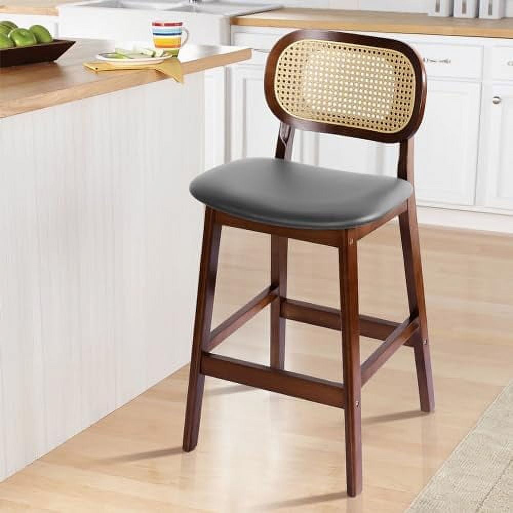 GVJMTKP Counter Height Stools Rattan Barstools with Back and Wood Frame