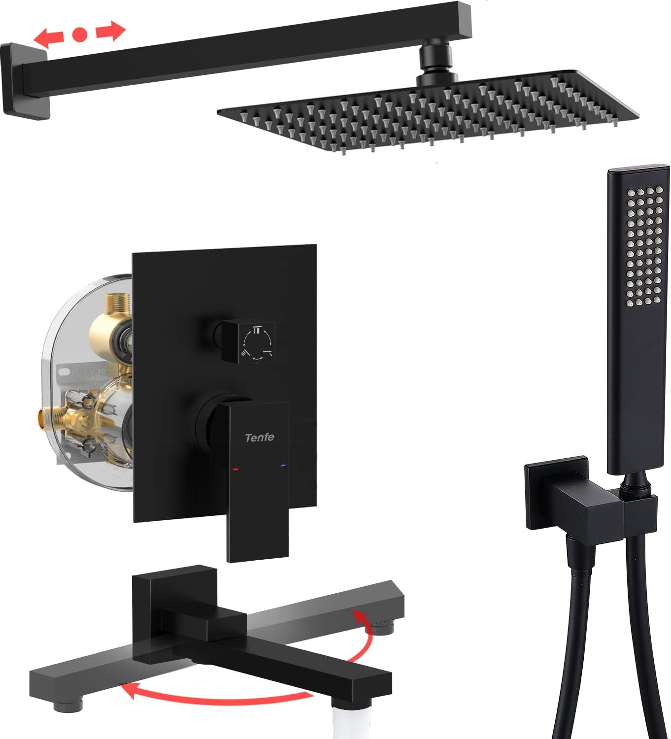 GVJMTKP Male NPT Waterfall Shower head with Handheld Matte Black