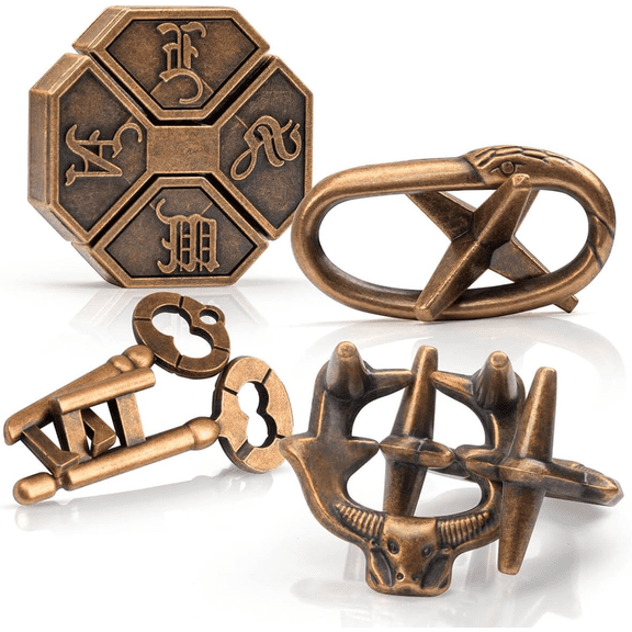 GVKES Fun Metal Brain Teaser Puzzle Games - 4PCS Adults Mind 3D Toys -Teens IQ I
