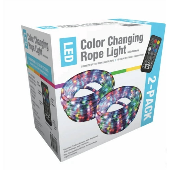 GVL 18’ Color Changing LED Rope Light with Remote Control, 2-pack