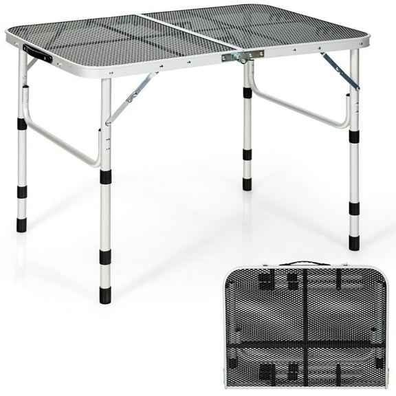 GVM 35"x24" Adjustable Aluminum Picnic Table with Iron Mesh Top, Silver