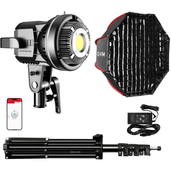 GVM 80W Video Light, Studio Lights for Photography, Softbox Lighting Kit with Bowens Mount, CRI97+ 5600K Colour Temperature , 22in Softbox, Tripod Stand, YouTube, Video, Wedding