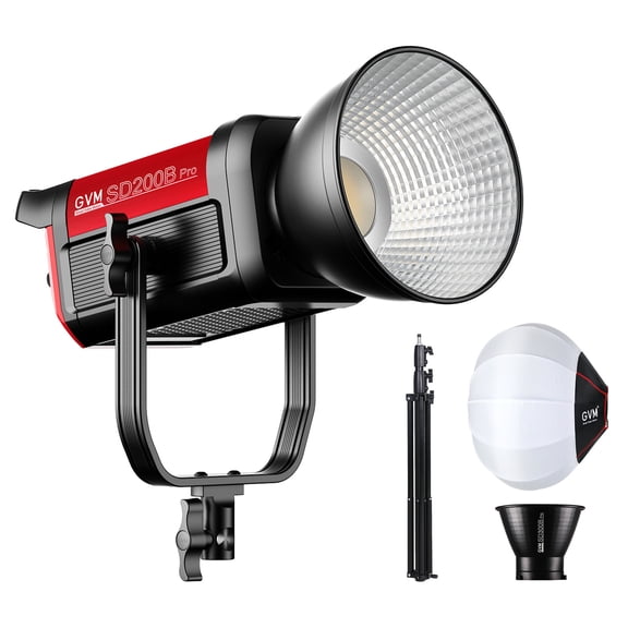 GVM Pro SD200B 200W Bi-Color LED Video COB Spotlight Kit with Lantern Softbox and Light Stand