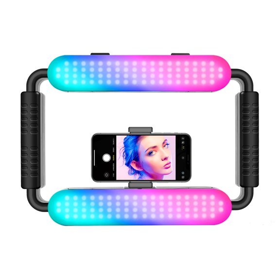GVM Smartphone RGB Video Lighting Rig, Camera Video Stabilizer, Selfie Light Professional LED Ring Light, Compatible with Phone, Action Camera, YouTube, Vlogs, Filmmaking, Makeup & Video Recording