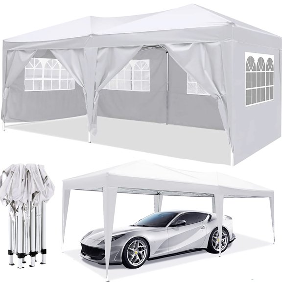 GVM10'x20' EZ Pop Up Canopy Outdoor Portable Party Folding Tent with 6 Removable Sidewalls + Carry Bag + 7pcs Weight Bag
