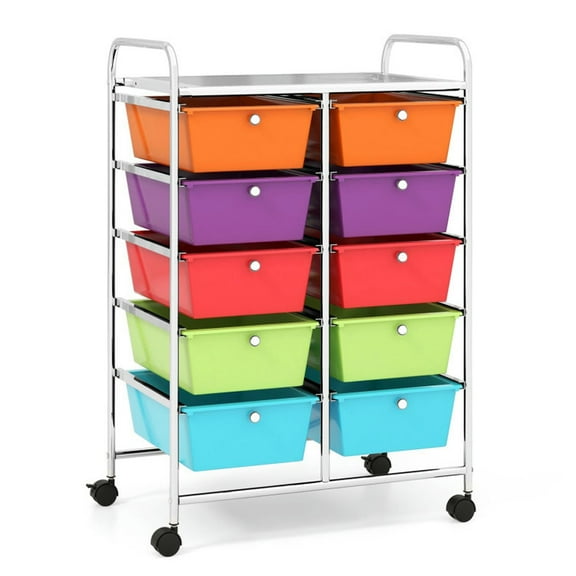 GVN 10-Drawer Rolling Storage Cart-Deep Multicolor