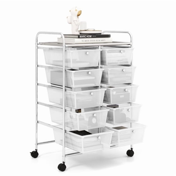 GVN 10-Drawer Rolling Storage Cart-Transparent, Rolling Storage Cart, Multipurpose Organizer Cart for Home, Office, School