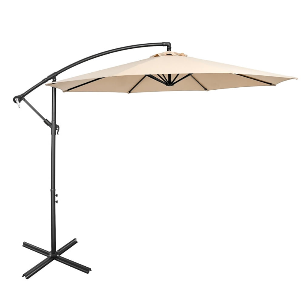 GVN 10 Feet Offset Umbrella with 8 Ribs Cantilever and Cross Base-Beige, Patio Offset Umbrella with Easy Tilt Adjustment, Cantilever Patio Umbrellas, Sunshade Umbrella Canopy GVN 10 Feet Offset Umbrella with 8 Ribs Cantilever and Cross Base-Beige, Patio Offset Umbrella with Easy Tilt Adjustment, Cantilever Patio Umbrellas, Sunshade Umbrella Canopy