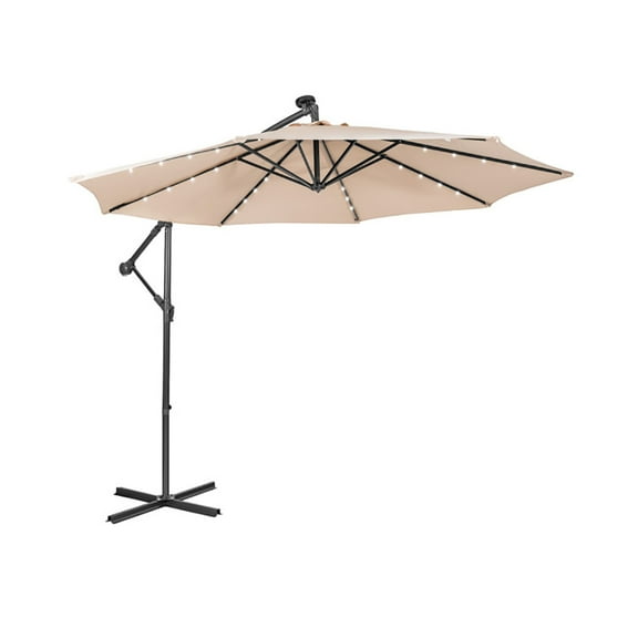 GVN 10 Feet Patio Solar Powered Cantilever Umbrella with Tilting System-Beige, Patio Offset Umbrella with Easy Tilt Adjustment, Cantilever Patio Umbrellas, Sunshade Umbrella Canopy