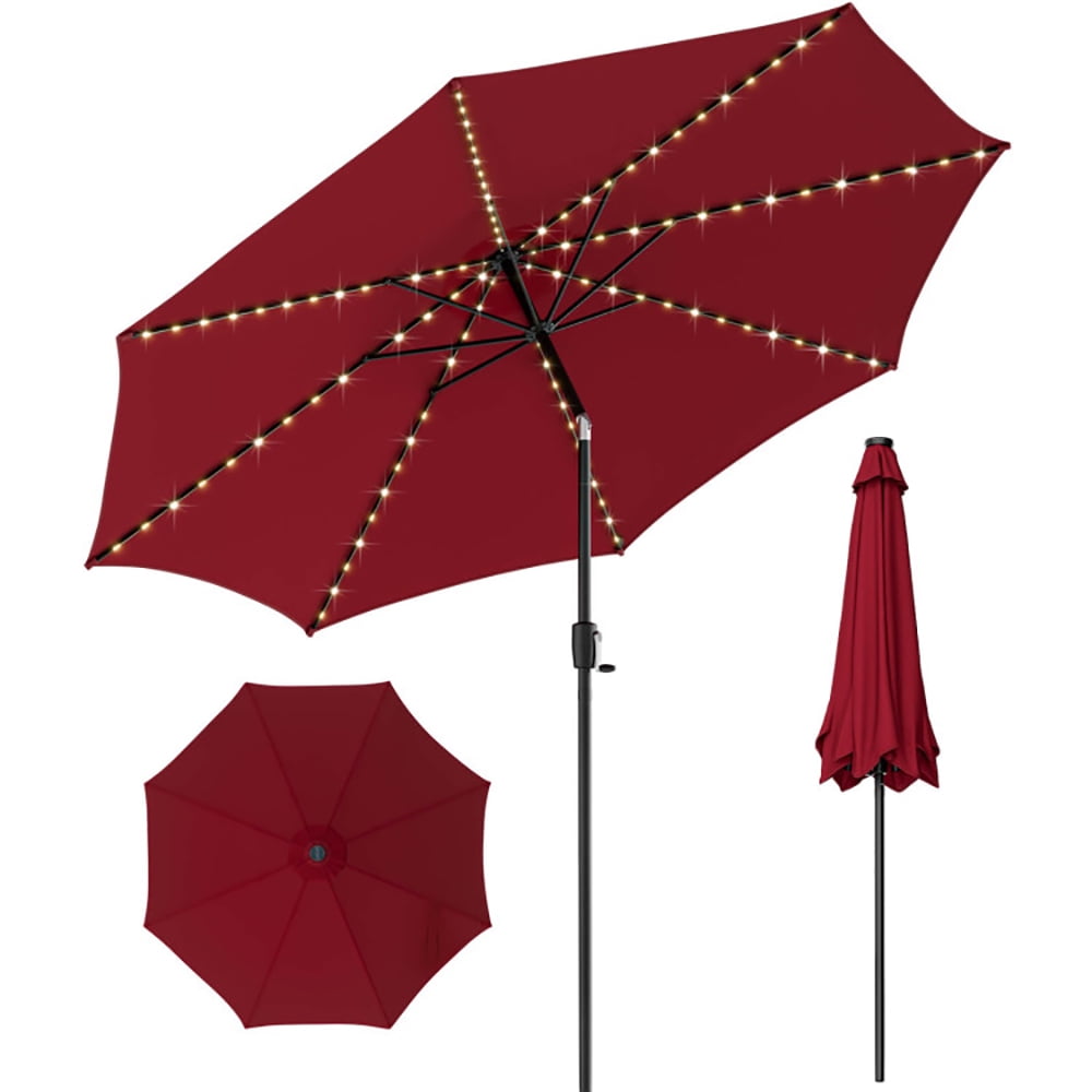 GVN 10 Feet Patio Umbrella with 112 Solar Lights and Crank Handle-Wine, Patio Offset Umbrella with Easy Tilt Adjustment, Cantilever Patio Umbrellas, Sunshade Umbrella Canopy