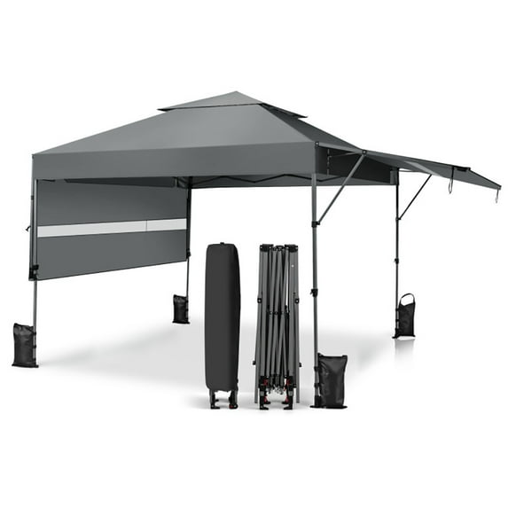 GVN 10 x 17.6 Feet Outdoor Instant Pop-up Canopy Tent with Dual Half Awnings-Gray, Full Waterproof Outdoor Party Event Tents for Outside Party Waterproof Tent BBQ Shelter