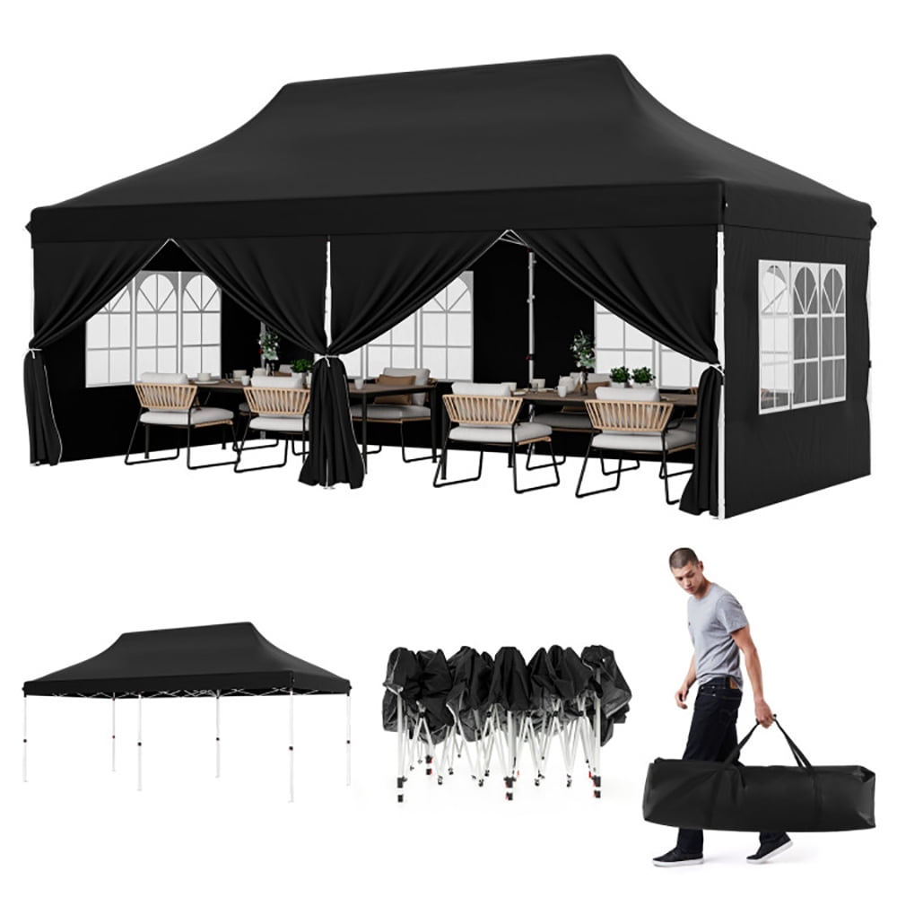 GVN 10 x 20 FT Pop up Canopy with 6 Sidewalls and Windows and Carrying Bag for Party Wedding Picnic-Black, Full Waterproof Outdoor Party Event Tents for Outside Party Waterproof Tent BBQ Shelter GVN 10 x 20 FT Pop up Canopy with 6 Sidewalls and Windows and Carrying Bag for Party Wedding Picnic-Black, Full Waterproof Outdoor Party Event Tents for Outside Party Waterproof Tent BBQ Shelter