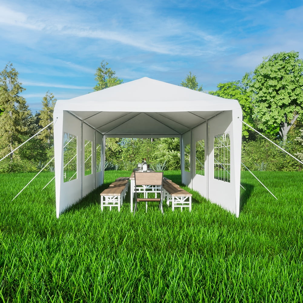 GVN 10 x 30 Ft Garden Party Event Tent for Gatheration, Outdoor Gazebo Shaded Pergola with 8 Walls, White GVN 10 x 30 Ft Garden Party Event Tent for Gatheration, Outdoor Gazebo Shaded Pergola with 8 Walls, White