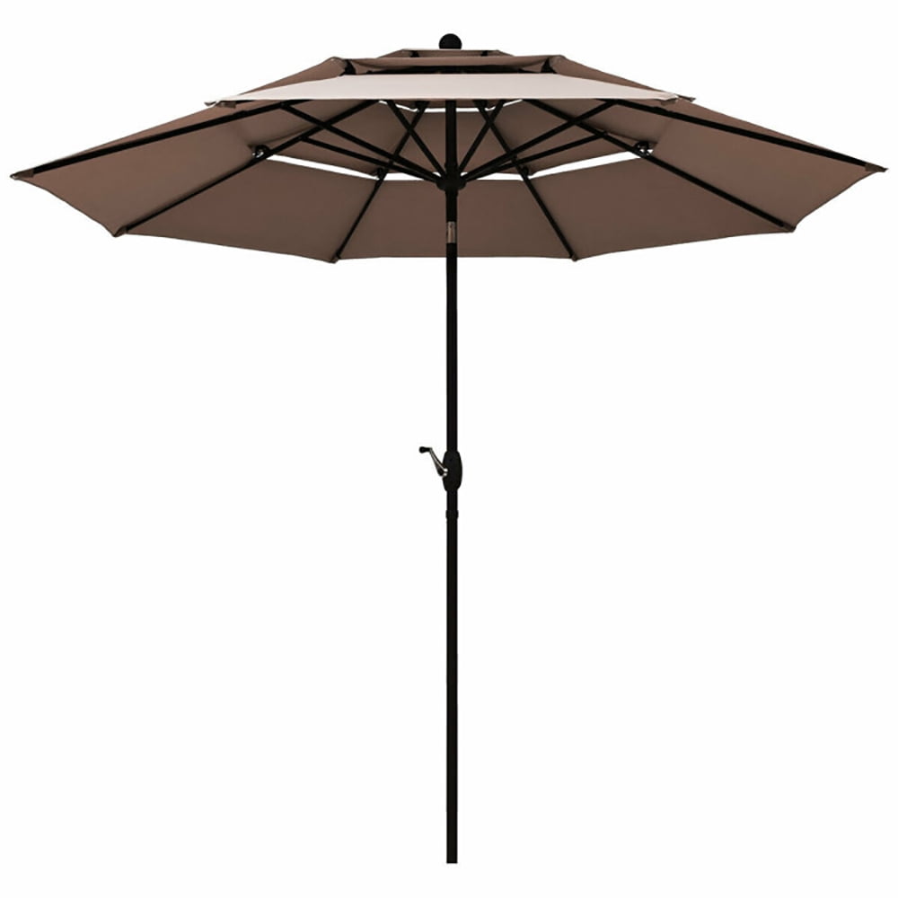 GVN 10ft 3 Tier Patio Umbrella Aluminum Sunshade Shelter Double Vented without Base-Tan, Outdoor Table Umbrella, Outdoor Umbrella, Market Umbrella for Outdoor Patio Backyard Garden Lawn Sun Shade