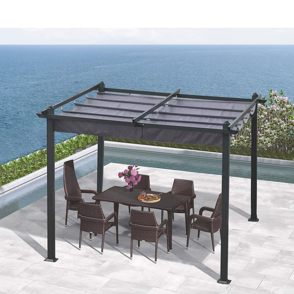GVN 10x10 Ft Outdoor Patio Retractable Pergola With Canopy Sunshelter Pergola for Gardens,Terraces,Backyard,Gray, Full Waterproof Outdoor Party Event Tents GVN 10x10 Ft Outdoor Patio Retractable Pergola With Canopy Sunshelter Pergola for Gardens,Terraces,Backyard,Gray, Full Waterproof Outdoor Party Event Tents